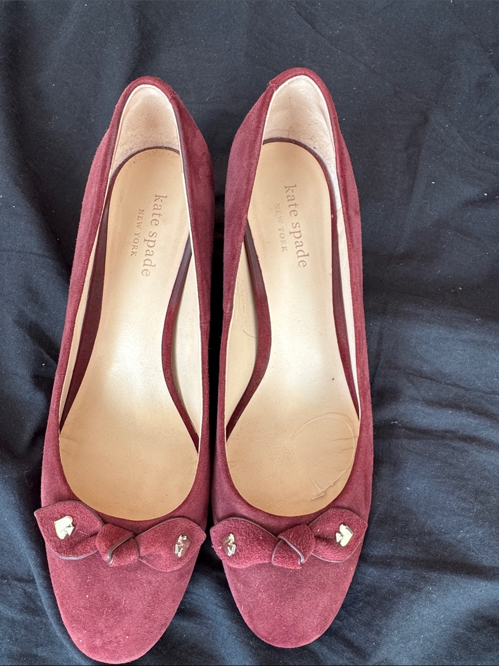 kate spade Wine Red Suede Bow Ballet Flats